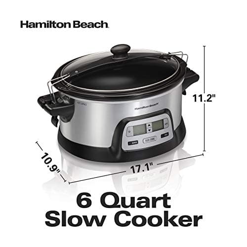 Hamilton Beach 33861 Portable Programmable Slow Cooker, Dishwasher Safe Crock, 6 Qt, FlexCook Dual Digital Timer/2 Heat Settings, Lid Lock for Easy Travel, Silver 8