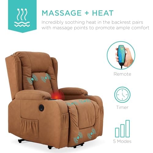 Best Choice Products PU Leather Electric Power Lift Chair, Recliner Massage Chair, Adjustable Furniture for Back, Legs w/ 3 Positions, USB Port, Heat, Cupholders, Easy-to-Reach Side Button - Cognac 5