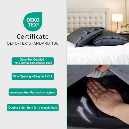 STNOMY Premium 100% Eucalyptus Tencel Lyocell Cooling Pillowcase Set of 2, Moisture Wicking,Temperature Regulating, Soft &Smooth Sateen Pillow Cover All Season (Queen Charcoal) 5