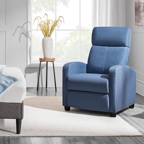 Yaheetech Fabric Recliner Chair Sofa Ergonomic Adjustable Single Sofa with Thicker Seat Cushion Modern Home Theater Seating for Living Room Light Blue 9