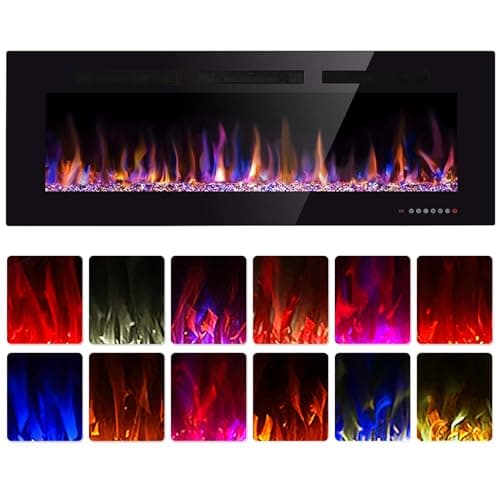 60" Electric Fireplace in-Wall Recessed and Wall Mounted 1500W Fireplace Heater and Linear Fireplace with Timer/Multicolor Flames/Touch Screen/Remote Control