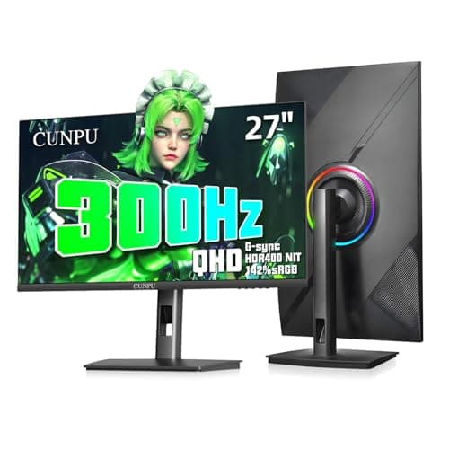 CUNPU 27-inch Gaming Monitor 300Hz QHD(2560× 1440p), 1MS,Fast IPS,142% sRGB, MAX400Nit, VESA,FreeSync, Built-in Dual Speakers, HDMI 2.1& DP 1.4,Height/Pivot/Tilt/Swivel Vertical Monitor, for PS5/Xbox