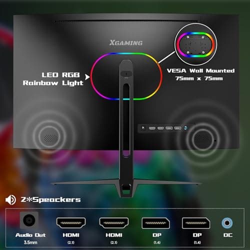 XGaming 27" Curved Gaming Monitor, QHD(2560x1440P) 2K 165Hz 1500R 100% sRGB Computer Screen, 1ms GTG with FreeSync, Low Blue Light, Frameless, HDMI DP Display, Built-in Speakers, Black 6