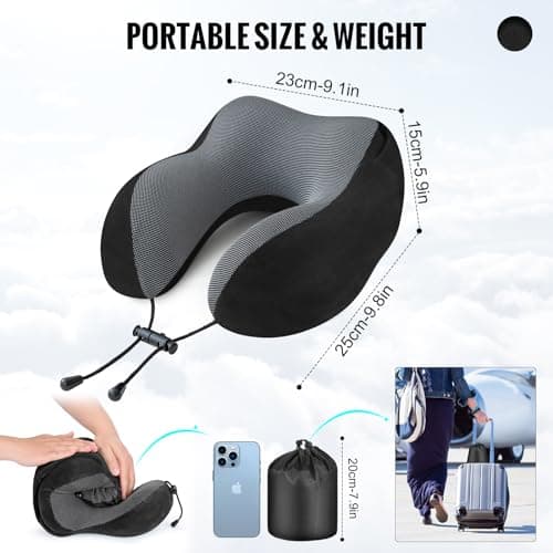Cirorld Travel Pillow, Neck Pillow for Travel with Hood for Airplane, Velvet Memory Foam Neck Pillow Adult Head & Neck Support, for Long Flights Plane, Office, Cars Sleeping & Rest (Black) 7