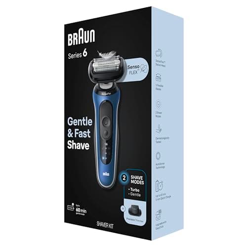 Braun Electric Shaver for Men, Series 6 6120s, Wet & Dry Shave, Turbo & Gentle Shaving Modes, with Precision Trimmer & Pouch, Blue 9