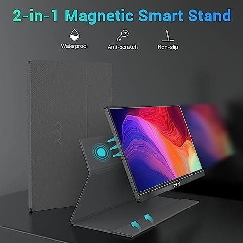 KYY Portable Monitor 15.6'' FHD 1080P USB C HDMI Gaming Monitor Ultra-Slim IPS Display w/Smart Cover & Speakers, Plug&Play, External Monitor for Laptop PC Phone Mac Xbox PS4 8
