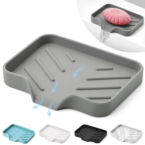 Silicone Soap Bar Holder: Premium Gray Self-Draining Soap Dish - Elegant Shower & Bathroom Solution