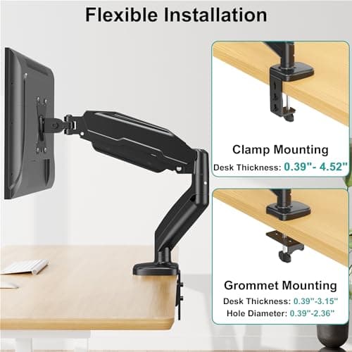 MOUNT PRO Single Monitor Desk Mount - Articulating Gas Spring Arm, Removable VESA Monitor Mount Computer Monitor Stand with Clamp and Grommet Base Fits 13 to 32 Inch Screen, VESA 75x75, 100x100, Black 7