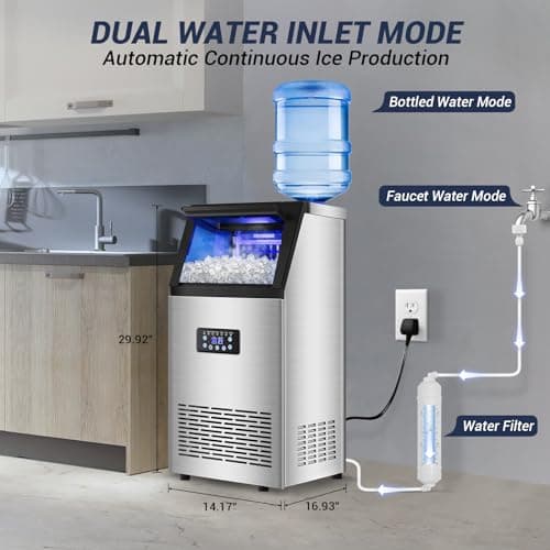 Commercial Ice Maker Machine 120LBS/24H with 30LBS Storage Bin, 15" Wide Undercounter/Freestanding Ice Maker Machine for Home Bar Outdoor, 40PCS Ice Cubes Ice Machine, Self Cleaning 7