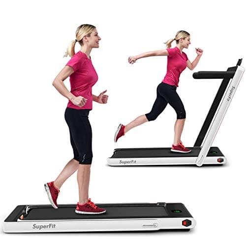 GYMAX Walking Pad, 2.25HP Foldable Treadmill with Smart App & Remote Control, Bluetooth LED Monitor, Small Spaces Compact Running Machine, Folding Portable Under Desk Treadmill for Home Office (White)