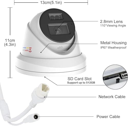 Anpviz 5MP PoE IP Camera with Audio, Full Metal Wired Turret Security Camera Outdoor, Human Vehicle Detection, Smart Color Night Vision, 3072x1728@20fps, 114° FOV, WDR, IP67 Waterproof, IPC-D3053WD-S 9