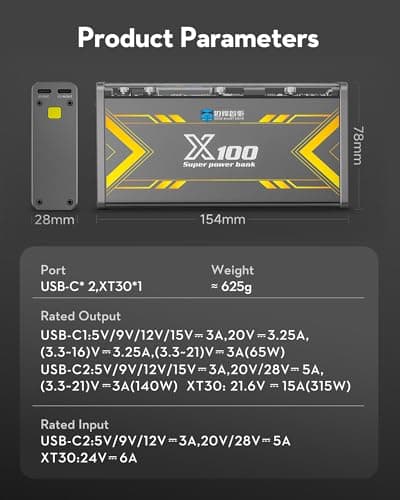 Edge X100 Professional 520W Power Bank PD3.1 Fast Charging,30000mah 97Wh Portable Power Station with Detail Screen,3Port Portable Charger,DC/XT30 Port for DJI,Type C for iPhone,Samsung,MacBook 9