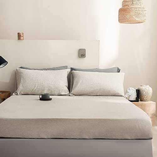 King Linens 100% Linen Fitted Sheet Stone Washed Solid Color - (1 Piece) 14 inch Deep Pocket Mattress Cover Soft Natural Breathable Farmhouse - Linen, King Size 5