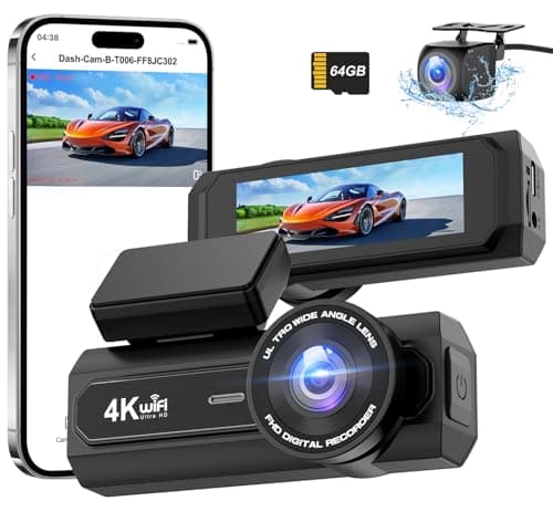 4K Dash Cam Front and Rear, Otovoda WiFi Dash Camera for Cars with App, UHD 2160P Night Vision, 2.99" IPS Screen, Dashcam with 64GB Card, 24H Parking Mode, WDR 9