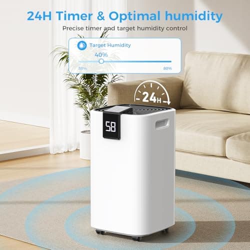 3500 sq.ft Dehumidifier for Basement, Trazico 40 Pint Dehumidifiers for Home with Drain Hose, Smart Humidity Control, 24H Timer, Auto Defrost, Ideal for Large Room, Bathroom, Bedroom, Garage, Black 6