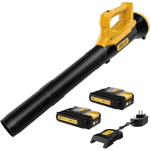 Orientools 20V Cordless Leaf Blower with UL 62133 Certified 2x2.0Ah Batteries and Charger (45 min Run time) for clearing Leaves, dust, Debris, Light Snow from walkways, Driveway, Yard