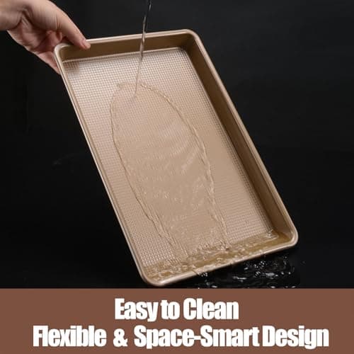 JOHO BAKING Cookie Sheets for Baking Nonstick, 2 Pack Heavy Duty 0.8mm Baking Sheet Pan Set Quarter(9x13in) & Jelly Roll(10x15in) with Diamond Texture, Gold Commercial Grade, Small Oven Safe 7