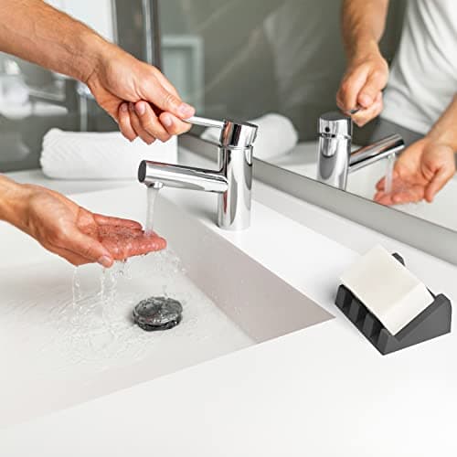 iSoapStone Silicone Soap Dish (USA Patented) Self Draining Bar Soap Holder for Shower Bathroom Sink, Drying Soap Dish Tray Kitchen Sponge Holder Easy Cleaning Soap Saver Mat (Dark Grey, 1) 6