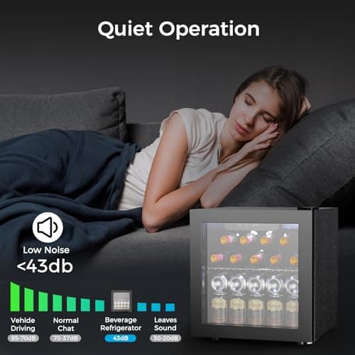 Kndko Mini Beverage Refrigerator - 48 Can Mini Fridge with Digital Temperature Control, LED Light, Reversible Door, Perfect for Home, Office, Bar, and Game Room - 1.3 Cu.Ft, Black 5