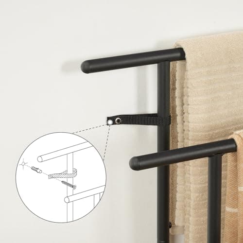 HOOBRO 39.4" Tall Freestanding Towel Rack for Bathroom, 3 Tier Stepped Blanket Rack with Shelf, Oversized Bath Towels Drying and Display Rack, Black and Rustic Brown BF50LB01 9