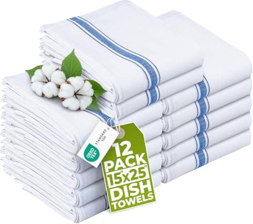 Utopia Towels Blue Dish Towels [12 Pack - 15 x 25 Inches] 100% Ring Spun Cotton Highly Absorbent & Reusable Cleaning Bar, Tea, Kitchen and Dishcloths Set - 200 GSM