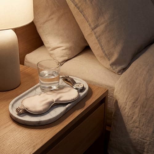 YKAJO 11.6" x 5.9" Oval Real Marble Tray for Bathroom & Kitchen Counter — 100% Natural Stone Decorative Vanity Tray for Dresser & Perfume — Heavy Catchall Organizer for Soap & Jewelry, White Gray 10