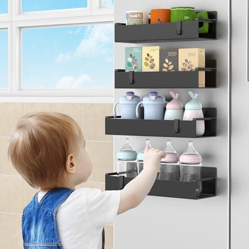HuggieGems 4 Pack Magnetic Spice Rack Organizer for Refrigerator and Oven, Black Fridge Organizers and Storage for Kitchen 7