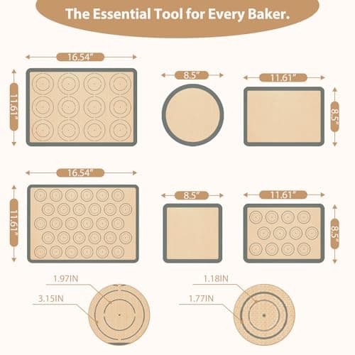 Silicone Baking Mat Set of 6, Silicone Mats for Baking, Baking Sheets Non Stick for Macaron, Cookie, Pizza, Bread and Pastry, Baking Supplies for Oven, Food Grade Reusable 5