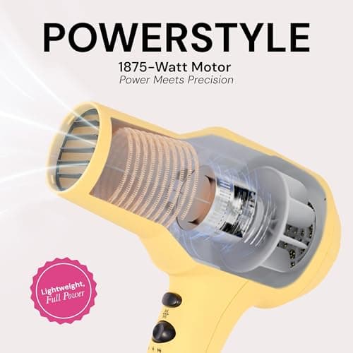 L'ANGE HAIR PowerStyle Turbo Ionic Hair Dryer | 1875 Watt Professional Blow Dryer with Diffuser & Concentrator | Multiple Heat & Speed Settings for Fast Drying | Salon-Grade Styling Tools, Yellow 5