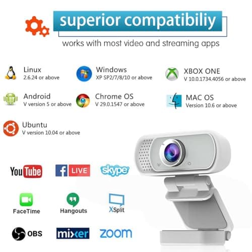 HZQDLN Webcam for PC, HD 1080P Webcam with Microphone, 110° Wide Angle USB Plug & Play - Noise Canceling for Video Calls, Streaming, Gaming - Built-in Privacy Shutter & Tripod 7