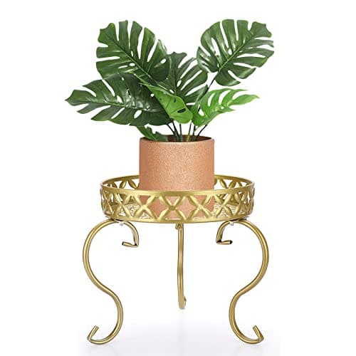 OwnMy Metal Round Plant Stand Indoor Outdoor Flower Pot Holder, Heavy Duty Iron Plant Stand Display Potted Rack for Home, Garden, Patio, Golden Color