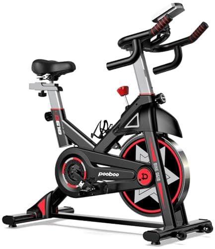 Exercise Bike, pooboo Stationary Bike for Home Gym, Magnetic Resistance Indoor Cycling Bike w/Comfortable Seat Cushion & Tablet Mount, Silent Belt Drive Indoor Bike for Cardio Workout 8