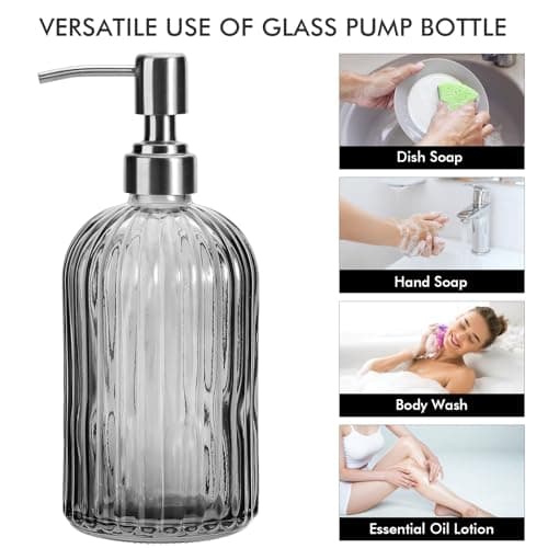 3 Pack Soap Dispenser, Glass Soap Dispenser Bathroom 13.5oz Hand Soap Dispenser 400ML with Rust Proof Stainless Steel Pump for Kitchen Countertop, Grey 5