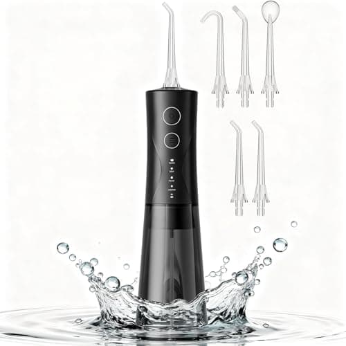 Portable Water Flosser for Teeth Pick - Cordless Electric Oral Irrigator for Adults & Sensitive Gums 300ML Braces Cleaning 5 Jet Tips, IPX7 Waterproof for Travel, Rechargeable BPA-Free 4 Modes