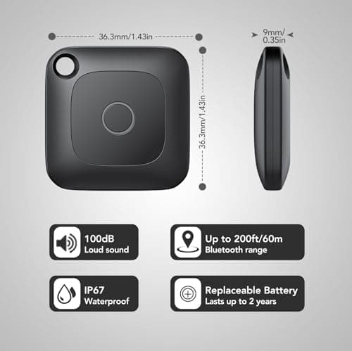 Hoxe Air Tracker, Key Finder Works with Find My (iOS Only), Bluetooth Tracker Tag for Keys, Luggage, Suitcase and Pets, 100dB Alarm, Worldwide Tracking, Replaceable Battery, 1-Pack 7