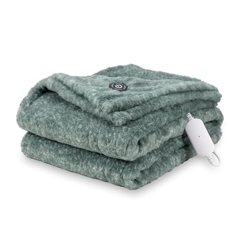 Berkshire Blanket Heated Throw Blanket, Grace Fur to Loftmink Reversible Electric Throw with 4 Heat Levels, Fast Heating Printed Throw for Couch and Bed, Auto Shut-Off Feature (50"x60")
