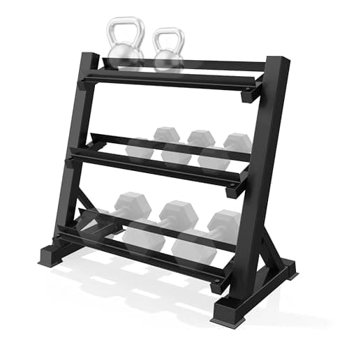 Zlinke 3-Tier Dumbbell Rack Multilevel Weight Storage Organizer for Home Gym, Weight Rack for Dumbbells, Kettlebells, 1100LBS (Rack Only)