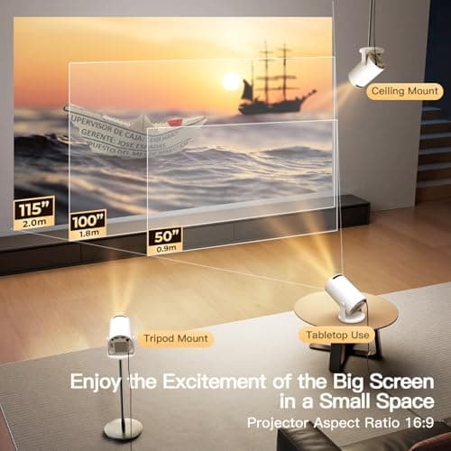 [Built-in Apps & 2025 Upgraded] Mini Projector with Wi-Fi 6 & Bluetooth 5.4, 1080P 4K Support Full HD, Auto Keystone 360° Portable Home Cinema Smart Projector for iOS/Android X1 6