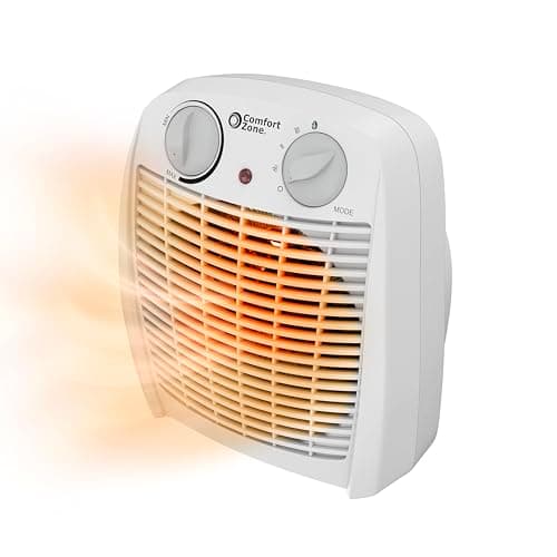 Comfort Zone Personal Space Heater, 750/1500W Fan-Forced Electric Heater, Adjustable Thermostat, Tip-Over & Overheat Protection, Cool-Touch, Portable Indoor Heater for Home & Office