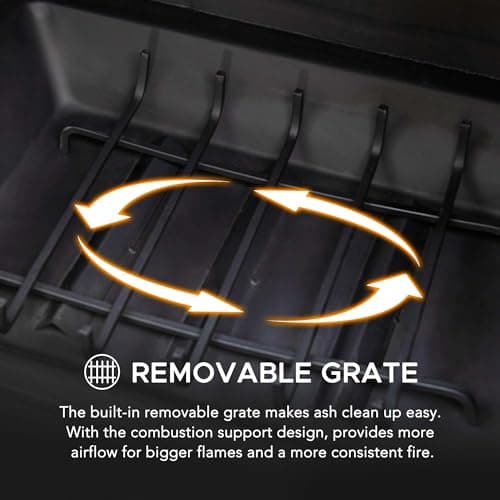 Sunjoy Outdoor Fireplace, Patio Wood Burning Fireplace with Steel Chimney, Mesh Spark Screen Doors, Fire Poker, and Removable Grate, Black 8