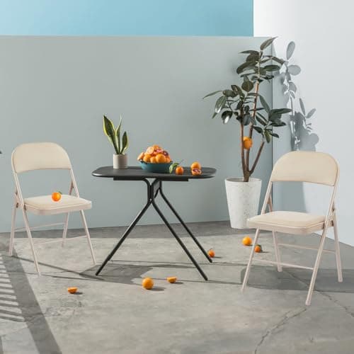 Sweetcrispy Folding Chair 2 Pack, Leather Padded Folding Chairs, Sturdy Metal Foldable Chairs, Easy to Use and Store, Outdoor and Indoor, for Home, Office, Party, Comfy, Kahki 6