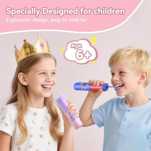 JTF Portable Water Flosser for Kids: 4 Gentle Modes for Ages 6+, Safe & Effective for Sensitive Teeth, Braces - with DIY Stickers, 4 Nozzles, Travel Bag, Mini Compact Oral Irrigator for Home & School 9