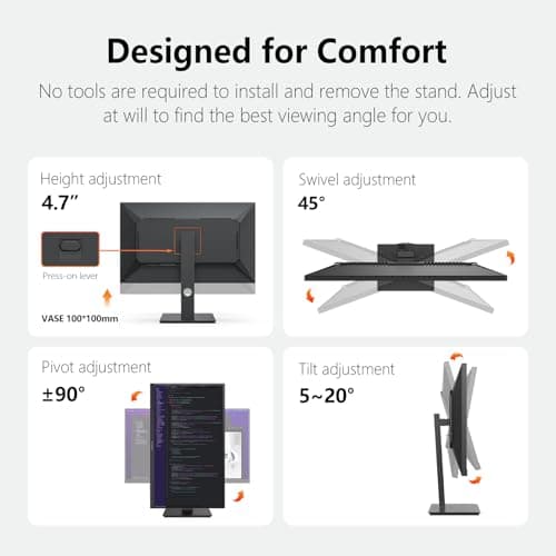 INNOCN 27" 2K 1440P QHD Monitor 100Hz IPS PC Computer Monitor for Mac Laptop, 65W USB C, HDMI, DP, Built-in Speaker, Eyes Care, Height/Pivot Adjustable, VESA Mountable - Black, 27D1Q 6