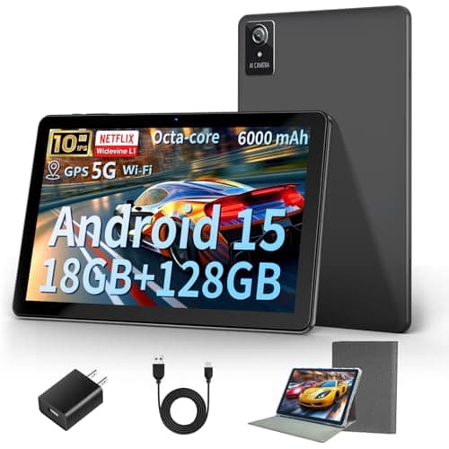 Aobante Tablet 10 Inch, 2025 Android 15 Tablets, 18GB+128GB, 1TB Expand, Widevine L1 Compatible Octa-Core Tablet with WiFi 6, 6000mAh Battery, Dual Camera(5MP+8MP)