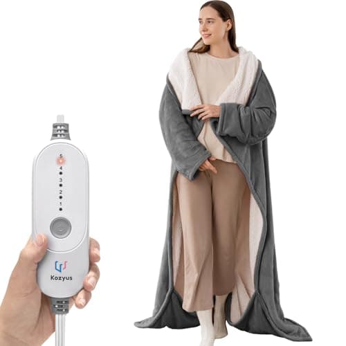 Wearable Heated Blanket with Foot Pocket & Sleeves, Electric Blanket Heated Robe for Women & Men, 5 Heat Settings, 3H Auto-Off, Machine Washable, ETL Certified, Gift-Ready, 50x70 inches, Light Grey