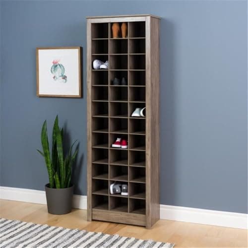 Prepac Gray Tall Storage Cabinet, Shoe Cabinet, Entryway Furniture with 36 Shoe Cubbies 13"D x 23.5" W x 72.5" H 2