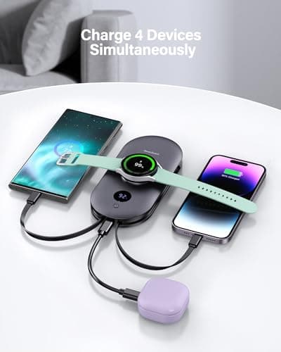 SwanScout Portable Charger for Samsung Watch 8 Classic/8/Ultra/7, 10000mAh Power Bank with Built-in Cables & Wall Plug, 302S Travel Battery Pack Compatible with iPhone, Samsung, and More 6