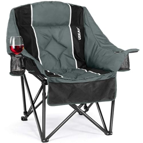 Oversized Camping Chair for Adults - Heavy Duty 400 lbs Padded Folding Chair with Wine Glass Holder, 2 Cup Holders & Side Pockets, Portable Carry Bag for RV, Tailgating, Lawn
