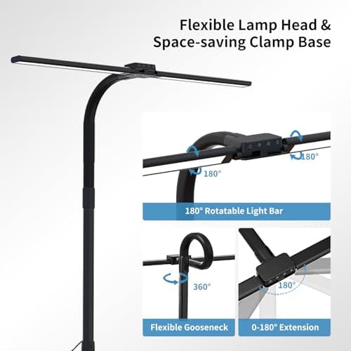 CRLIVOING Full Spectrum LED Desk Lamp, Sun Lamp 15W Eye-Caring Table Light with CRI≥95, Flicker-Free, Low Blue Light, 2700K-6500K, Stepless Dimming, 360° Arm, Clamp Base for Office & Study 5