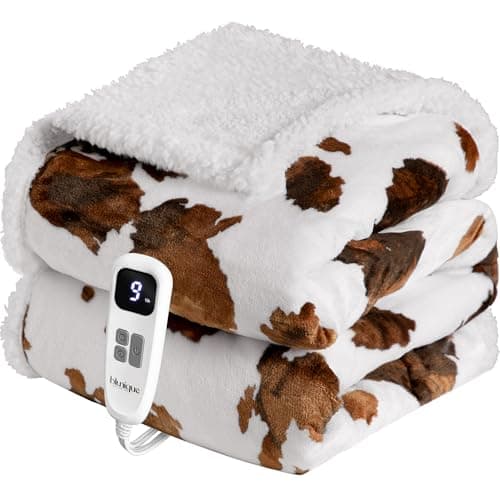 blunique Heated Blanket Throw Blanket - Fast Heating Electric Blanket, Soft Flannel Heated Throw with 10 Time Settings,10 Heating Settings, Warm Gifts for Women & Mom & Grandma(50"x60"Brown Highland)